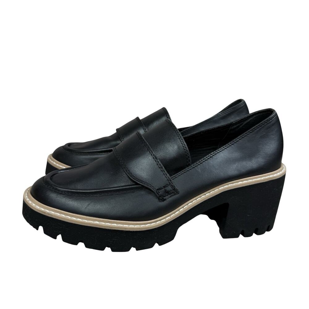 Dolce Vita Black Leather Halona Chunky Block Heel Platform Loafer 9.5 Classic